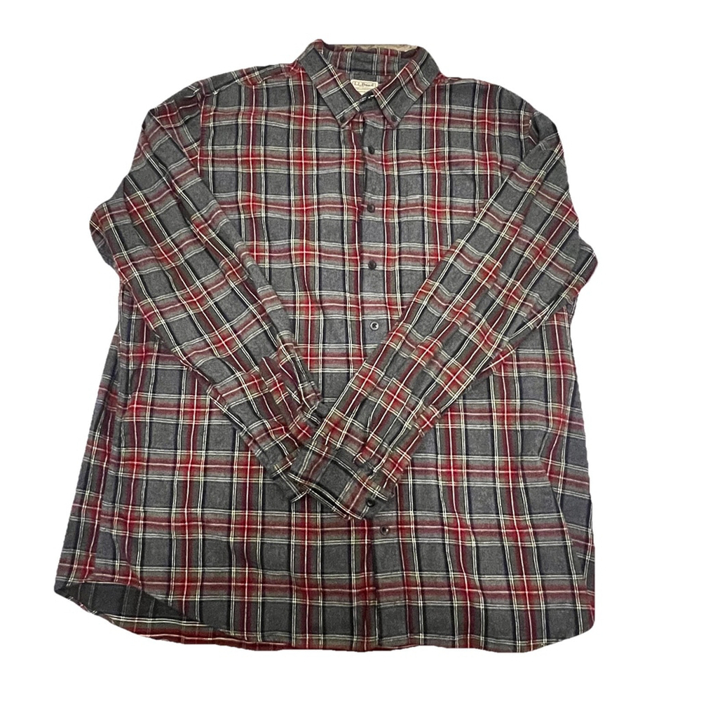 LL Bean Grey Plaid Flannel Size XXL Tall Traditional Fit 228066 Long Sleeve